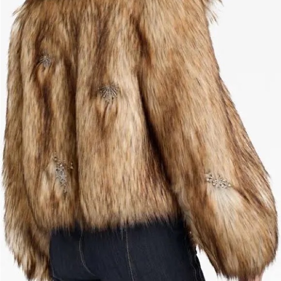 CinqASept brown Faux fur short coat with Rhinestone embellishments - Picture 9 of 9